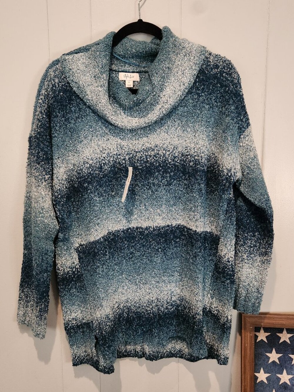 Style & Co Women's Blue Stripe Cowlneck Sweater PXL